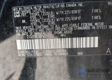 2015 Toyota Rav4 Le z USA, uszkodzony, nr VIN 2T3ZFREV6FW232900